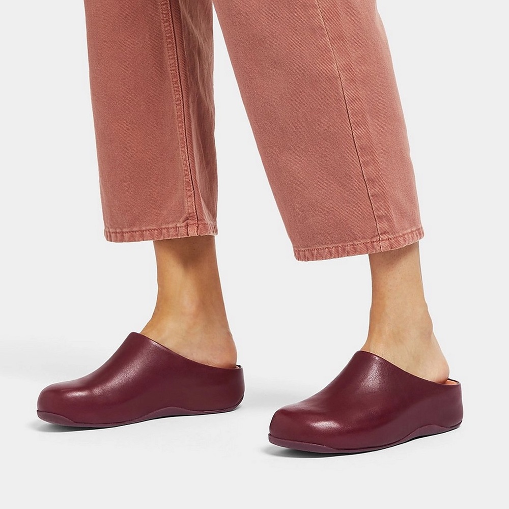 New Fitflop Burgundy Plum SHUV Leather Clogs 🍠